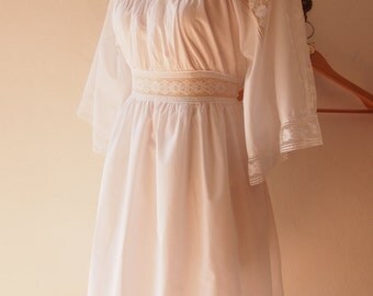 Marie White Boho Dress Beach Long Dress Bohemian Rustic Wedding Party Sleeve Dress Lace Victorian Dress