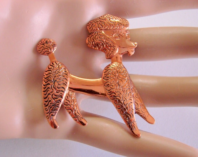 Vintage Copper French Poodle Brooch Pin Figural Dog 1960s Mid Century Jewelry Jewellery