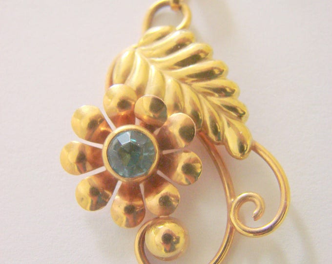 10K Gold Carl Art Aquamarine Pendant / Designer Signed / Rose Gold / 2.4 Grams / Retro / Antique / Vintage Jewelry / Jewellery