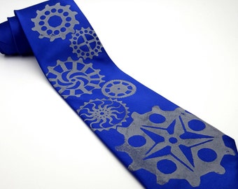 Gears Tie screen printed necktie Cogs Necktie motor chain motorized industrialization steampunk mechanical science teacher imperfect