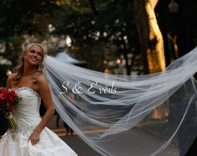 CATHEDRAL Veil w/ SWAROVSKI Rhinestone Crystals/flowers [champagne, white, ivory, blush color, cathedral wedding veil, wedding accessories]