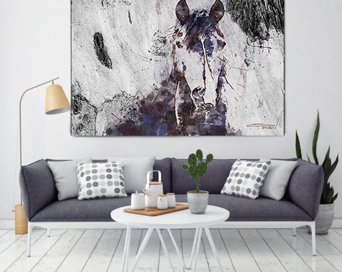 Mustang Horse 2. Extra Large Horse, Horse Wall Decor, Brown Purple Rustic Horse, Extra Large Canvas Art Print up to 72" by Irena Orlov