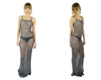 Vintage Gray Wool Fishnet + Sequins Dress