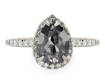 Black Pear Rose Cut Diamond Engagement Ring, Fiona Setting