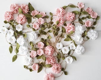 Felt Flower and Rose Garland, Floral Garland, Home and Nursery decor, Wall hanging, Wedding/ Party decor, Baby Shower decorations, Vine