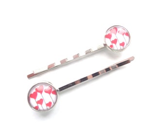 Heart Hair Pins, Heart Bobby Pins, Red Hair Pins, White Hair Pins, Gift For Girls, Girl Hair Pins, Woman Hair Pins, Gift Idea For Her