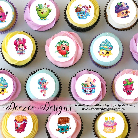 Shopkins Mini Edible Icing Cupcake Toppers 1.5" Sheet of 30 PRECUT