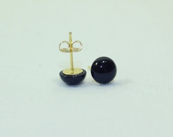 8mm Black Onyx Stud Earrings 8 mm Black Studs Earring Cabochon MapenziGems