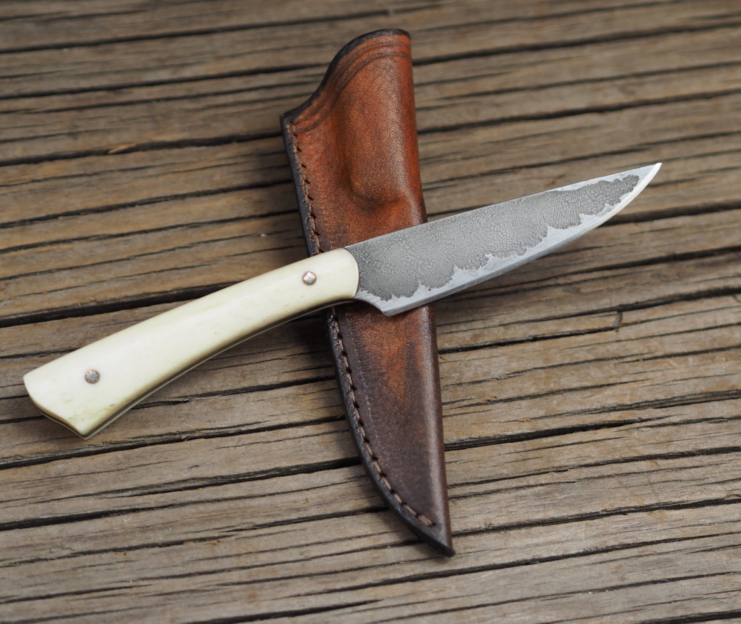 Custom Edc Knife Small Fixed Blade Knife Camel Bone By Hknives