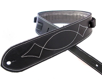 Handmade Black Leather Guitar Strap With Bullet Loops