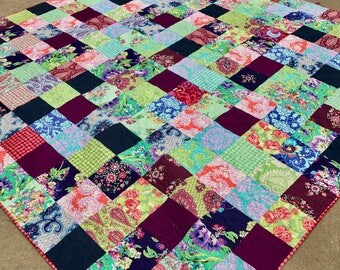King size quilt, ready to ship, navy blue quilt, floral king quilt, Love quilt, modern quilt