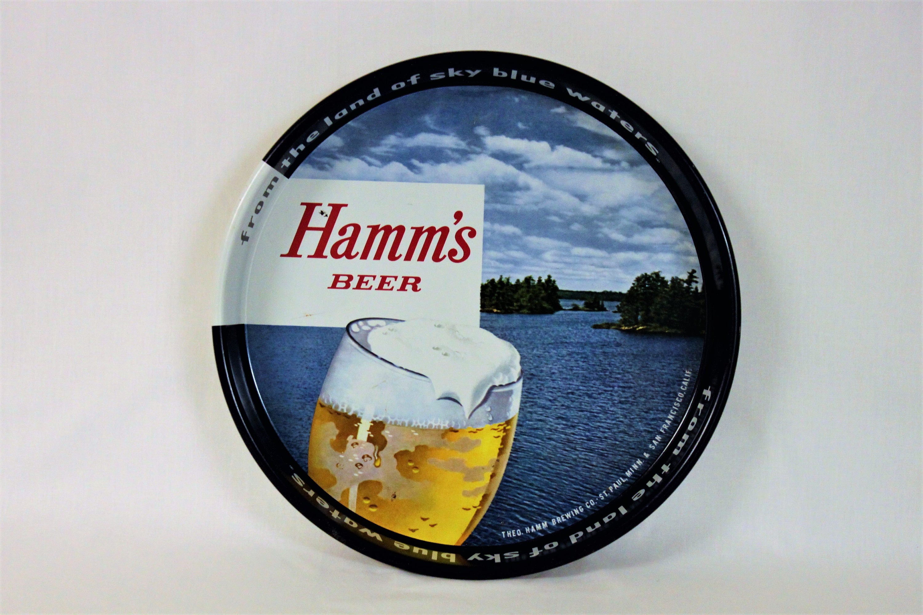 Vintage 1970s Hamm’s Beer Metal Tray, Bar Serving Tray
