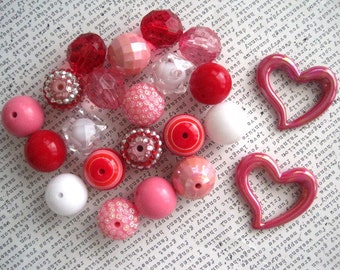Heart Necklace Kit, Valentine Necklace Kit, Red and Pink Necklace, Gumball Bead Kit, Bubblegum Necklace Kit, DIY Necklaces