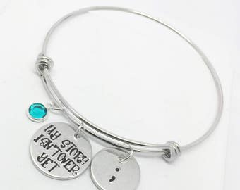 My Story Isn't Over Yet Semicolon Bracelet Semicolon Jewelry Semicolon Bangle Semi Colon Bracelet Suicide Awareness Mental Health Depression