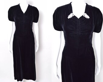 Vintage 1930s Dress 30s Velvet Dress