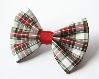 White Plaid Christmas Bow Tie