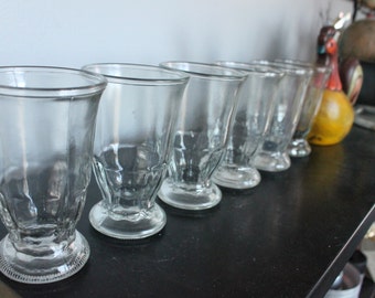 Set of 6 vintage jelly jar glasses, footed tumblers for tiny parfaits or juice glasses, Jelly glasses, pressed glass juice glass set