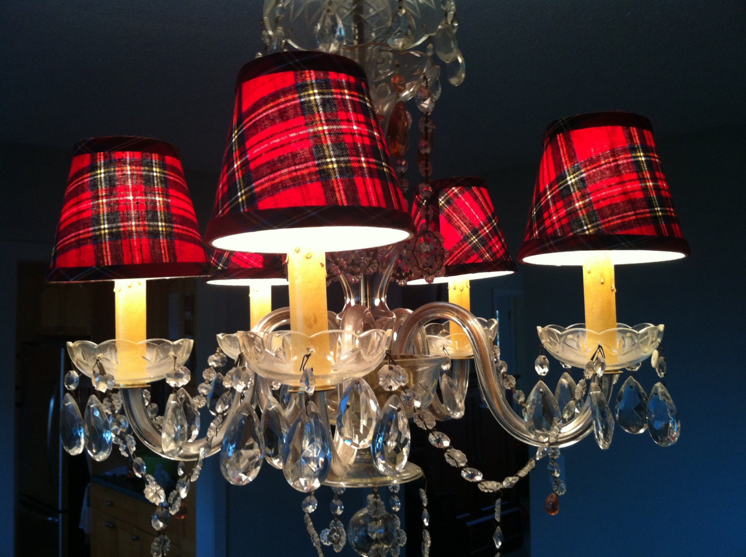 Red Stewart tartan chandelier lampshade plaid shade tartan