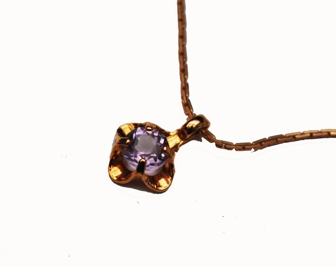 Avon Genuine Amethyst necklace - purple gemstone necklace gold chain - NOS origional box