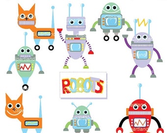 Cute robot clipart | Etsy