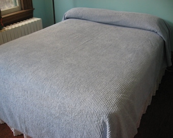 Vintage Chenille Bedspread, Pale Blue, Double/Queen