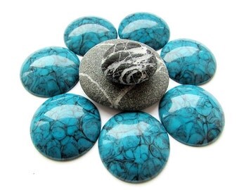 Blue Acrylic Cabochon 25 mm Blue Cabochon Round Plastic Cabochon Turquoise Blue Cabochon Flat back Jewelry Supplies (2)