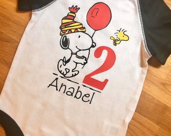 Snoopy birthday_ snoopy Party_ Birthday shirt_ first birthday_ Raglan bodysuit