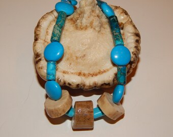 Deer antler pendant, turquoise beaded necklace, Native American jewelry, Native American gift, Native American necklace, turquoise jewelry