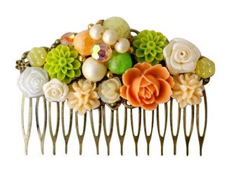 Tutti Frutti Vintage Hair Comb, Bridesmaid Hair Comb, Collage Hair Comb, Wedding Hair Comb,