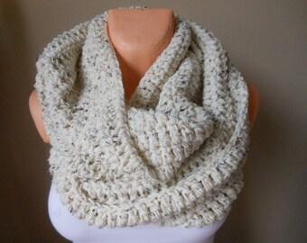 Crochet Infinity Scarf Cowl Neck Warmer Oatmeal