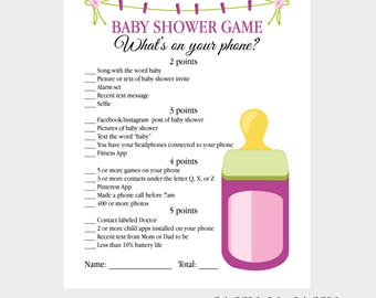 Baby Shower Game Printable Instant Download, What's On Your Phone, Girl Baby Shower Game, Instant Download