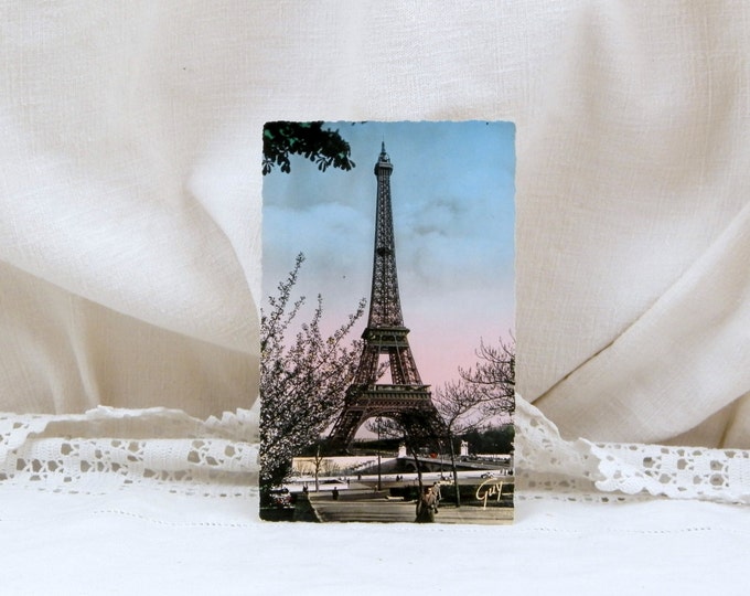 Vintage Mid Century French Colored Black and White Postcard Eiffel Tower, Paris, Parisian, Retro Vintage Home interior, French Decor, France
