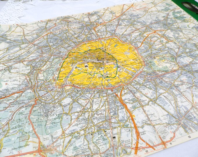1972 Michelin Road Map of Paris and the Surrounding Area, French, Brocante, Parisian, Regions, Retro, Home, Interior, Collection, Michelin