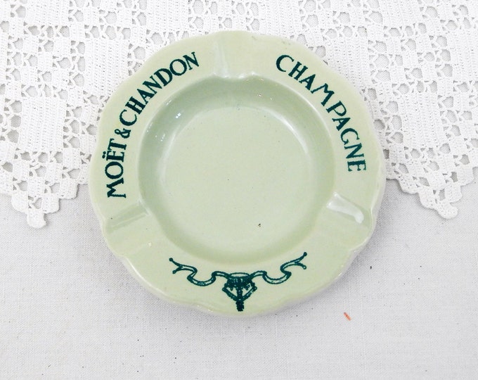 Vintage French Mid Century Mint Green Ceramic Moet & Chandon Champagne Ashtray, French Bistro Café Barware, Smoking Collectibles, Ash Tray