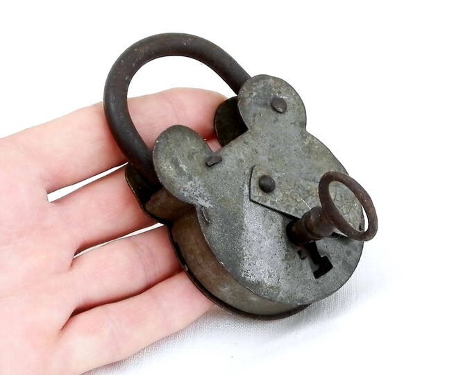 Large Antique Working French Padlock with 1 Working Key, Steampunk Decor, Industrial Decor, Retro, Vintage, Interior, Lock, Punk, Collection