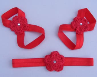 Baby barefoot sandals, Baby sandals, newborn sandals, toddler sandals, baby girl sandals, elastic sandal, hairband