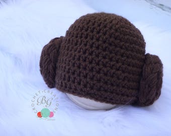 Princess Leia inspired hat - Crochet princess Leia hat - Ready to ship princess Leia hat - Crochet Wig Costume - baby wig hat - Photog prop