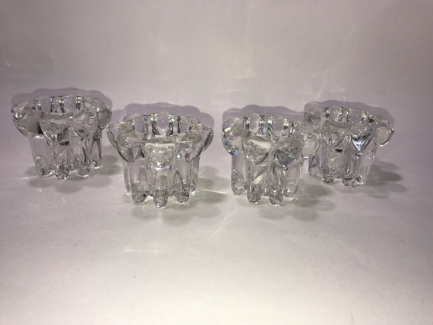 Reims Glass France 4 Clear Votive Candlestick Candle Holders