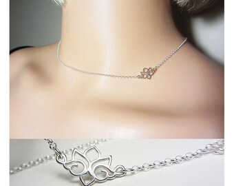 925 Sterling Silver Lotus Necklace Side Lotus Necklace Layering Necklace Delicate Necklace Yoga Necklace Spiritual Everyday Jewelry Gift
