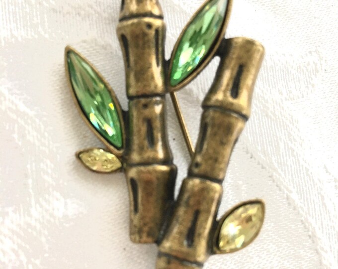 Vintage Rhinestone Bamboo Brooch, Bamboo Pin,