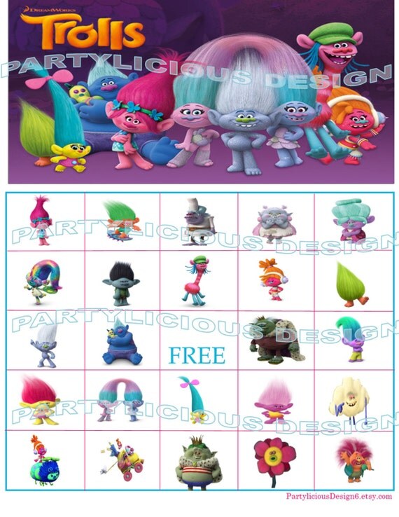 Troll Inspired Bingo Instant Download