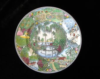 Vintage Mid-Century 1950s Cypress Gardens Florida Souvenir Plate by Adams of Staffordshire, England Boat Tours Water Ski Shows