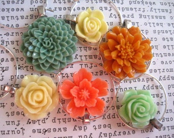 Cocktail Party Decor, Wine Markers, Wine Charms, 6 pcs, Coral, Sage, Cream, Mint, Wedding Favors, Housewarming Gifts, Hostess Gifts