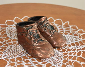 Vintage Mid Century Bronze Pair Baby Shoes Stamped 5851