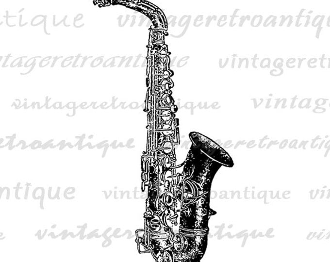 Antique Saxophone Image Graphic Download Illustration Digital Music Printable Vintage Clip Art Jpg Png Eps HQ 300dpi No.1120