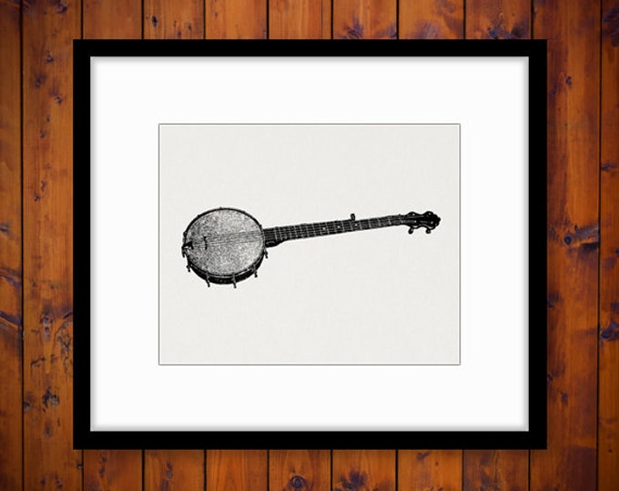 Digital Printable Banjo Image Antique Illustration Graphic Download Vintage Clip Art Jpg Png Eps HQ 300dpi No.1160