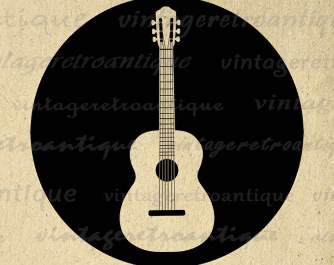 Digital Image Acoustic Guitar Printable Music Download Graphic Antique Clip Art Jpg Png Eps HQ 300dpi No.2049