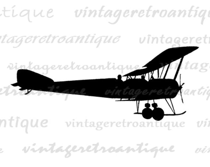 Airplane Silhouette Printable Image Graphic Vintage Plane Download Digital Antique Clip Art Jpg Png Eps HQ 300dpi No.3319