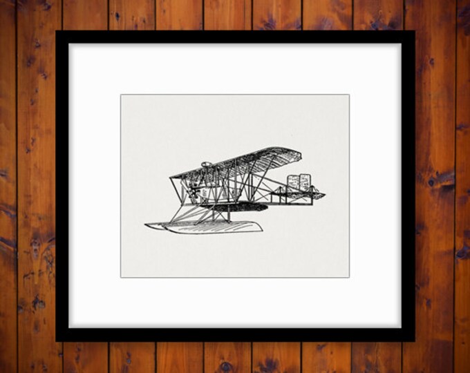 Printable Seaplane Image Digital Antique Plane Download Vintage Airplane Graphic Clip Art for Transfers etc HQ 300dpi No.1057