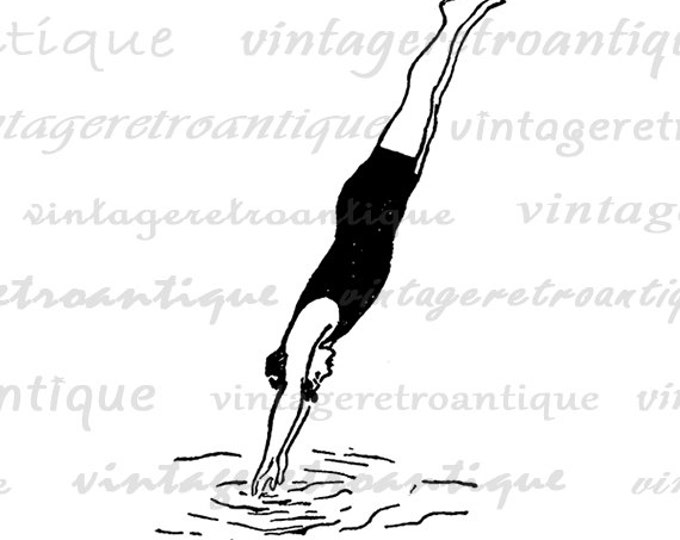 Antique Diver Image Graphic Printable Digital Download Illustration Vintage Clip Art Jpg Png Eps HQ 300dpi No.4164